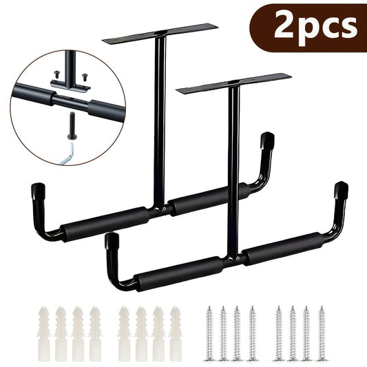 Ceiling Garage Storage Hook Rack, Overhead Ladder Hanger with Anti-Slip Foam, Space-Saving Ceiling Mount for Ladders