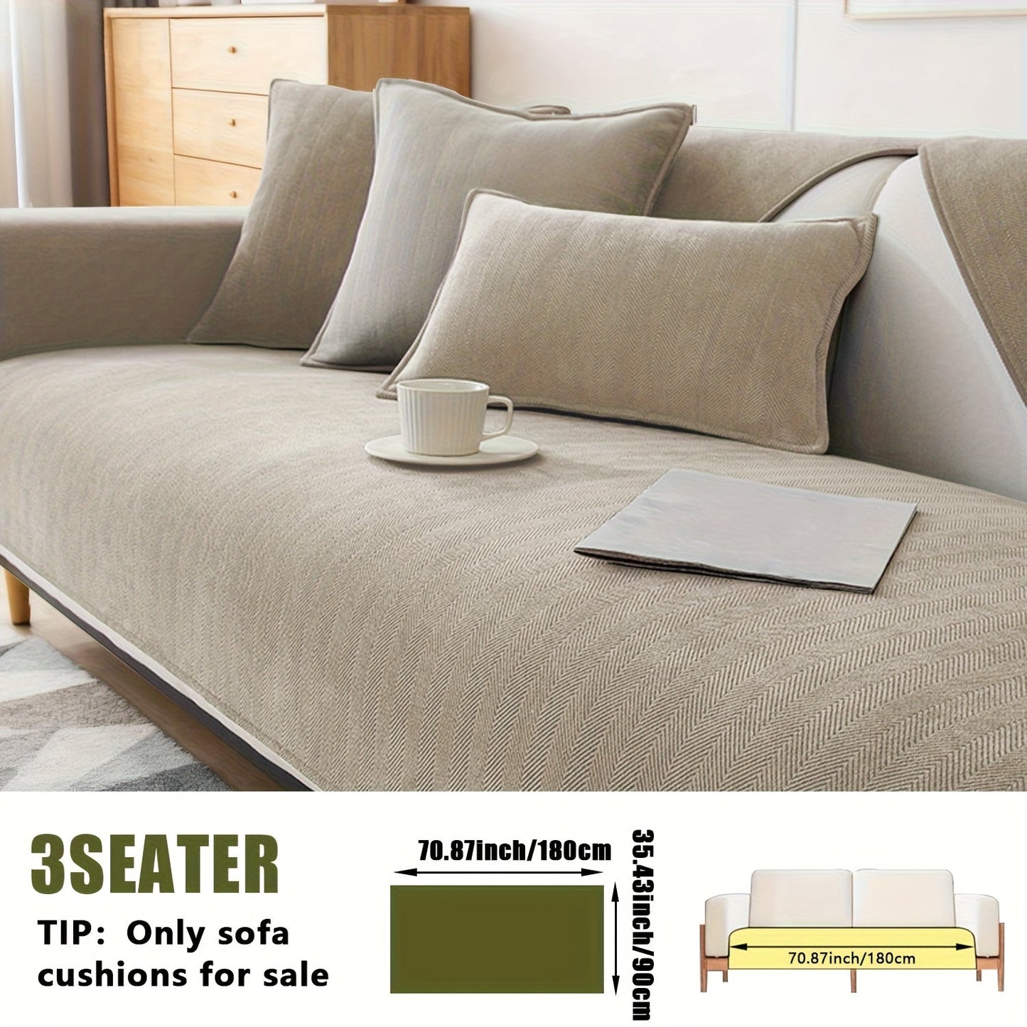 Sofa Cover Ribbed Chenille Stretch Panels for 1 to 4 Seats, Armrests or Cushions with Model-Specific Size and Color Options