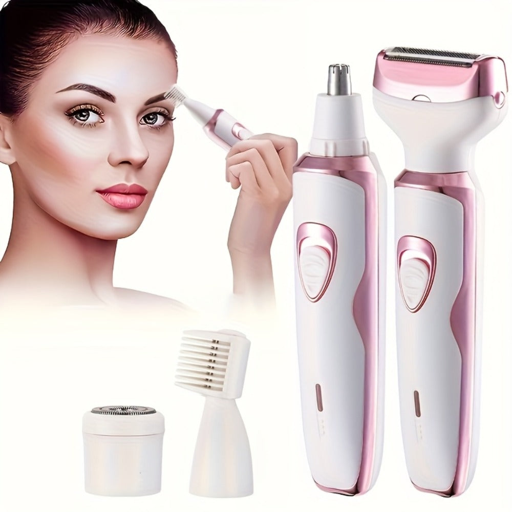 Electric Shaver for Women 4-in-1 Rechargeable Grooming Kit – Painless Hair Remover Eyebrow Trimmer Nose Hair Bikini Trimmer
