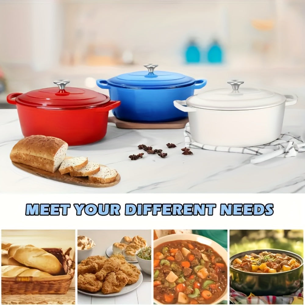 3QT Enameled Cast Iron Dutch Oven with Dual Handles, Fitted Lid and Three Color or Style Options