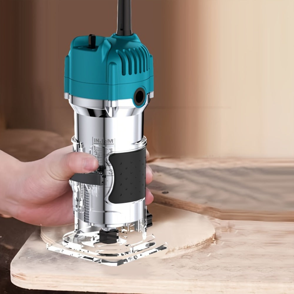 Wood Router Carving Machine Electric Trimmer, Wood Slotting, Drilling & Engraving Tool with Optional 15pc Milling Cutter Set