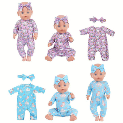 5-Pack Baby Doll Outfits Romper Clothes Set with Headbands for 14-16 Inch with the Listed Color, Size or Set Options for Everyday Use