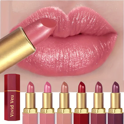 Lipstick Set, Vivid Veu 6-Piece Glossy Cream Bullet Collection with Pink, Rose, Berry and Mauve Colors