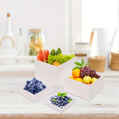 Display Stands 6pcs Five-Sided Square Buffet Risers – White Transparent Dessert Cake Display Storage Rack for Party Wedding Catering Retail