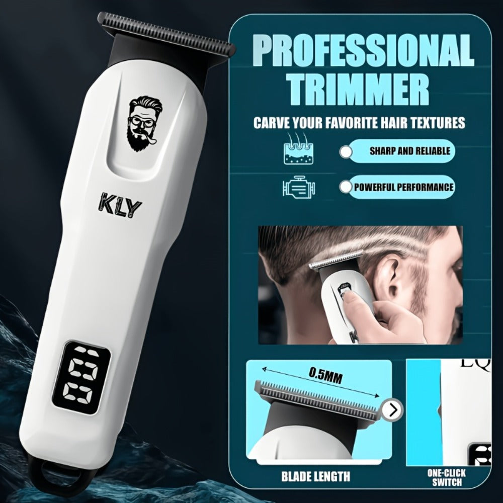 Hair Clippers & Trimmers KLY White Full-Size Clipper with LCD Display, USB Charging and Guide Comb Set