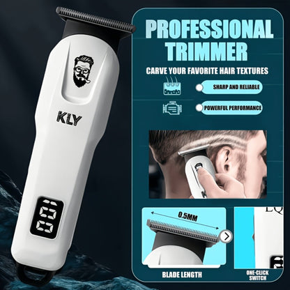 Hair Clippers & Trimmers KLY White Full-Size Clipper with LCD Display, USB Charging and Guide Comb Set