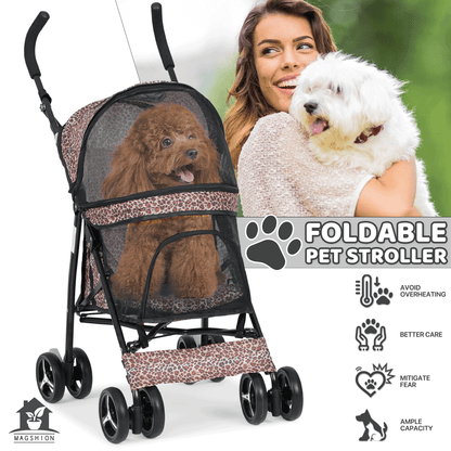 Pet Dog Cat Stroller with 4 Wheels – Foldable Jogger Pet Stroller for Small Medium Dogs & Cats up to 33 lbs, Breathable Mesh Windows