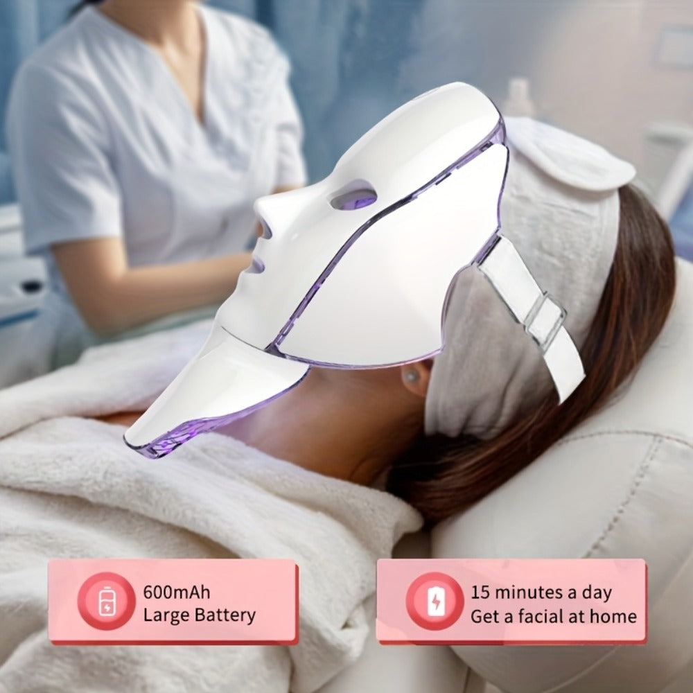 7-Color LED Light Therapy Facial Mask Device, Skincare Beauty Tool for Face & Neck, USB Rechargeable