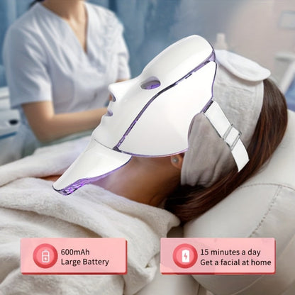 7-Color LED Light Therapy Facial Mask Device, Skincare Beauty Tool for Face & Neck, USB Rechargeable