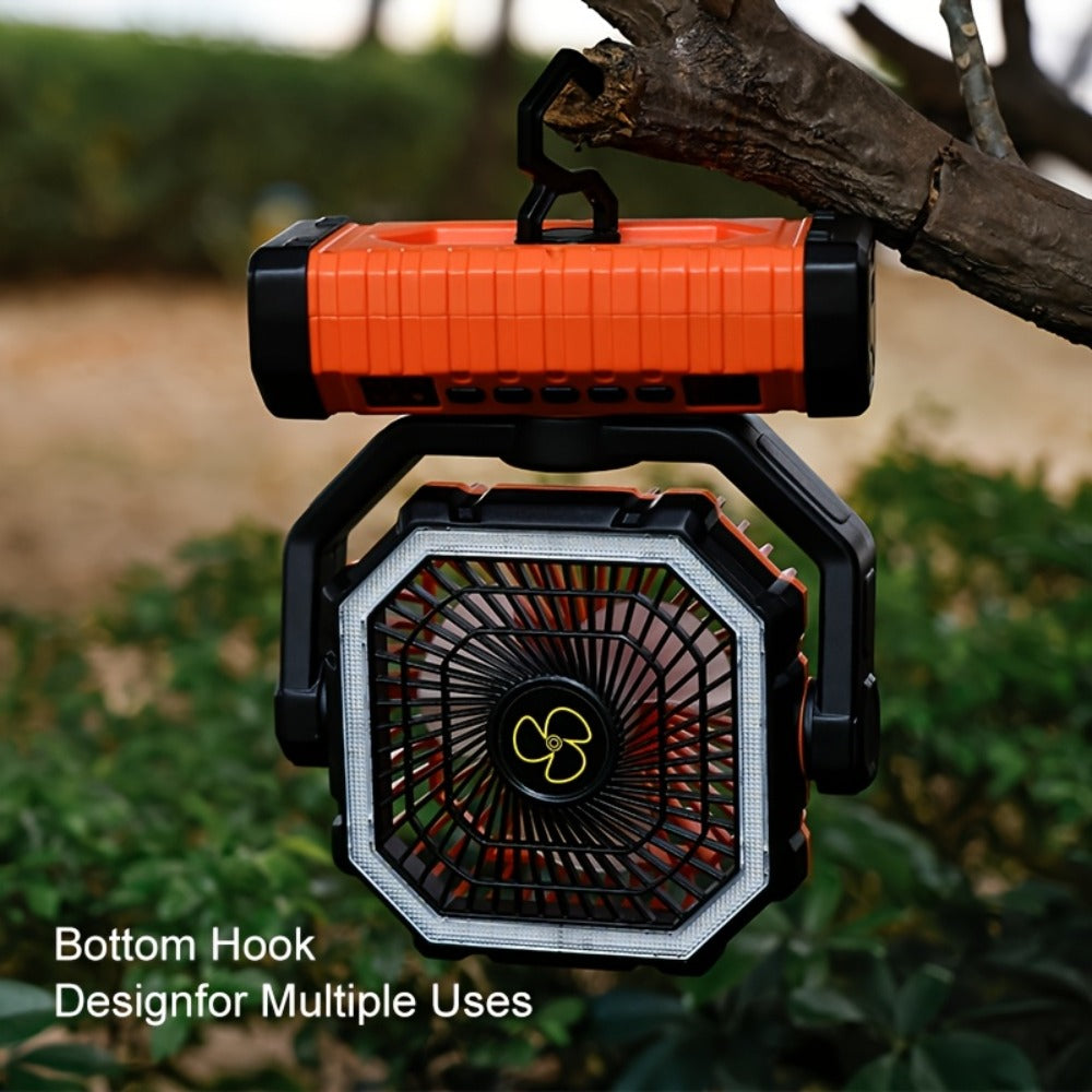 Outdoor Fan, 20000mAh with Built-In LED Light, USB Rechargeable Portable Outdoor Fan with Sturdy Handle, Rugged Compact Design for Tent