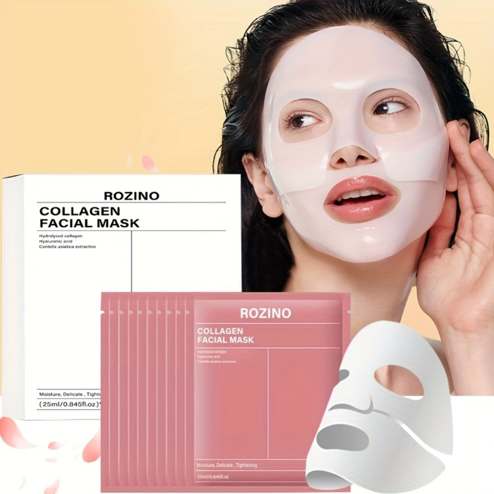 Bio-Collagen Hydrogel Sheet Mask Set 10 Pcs, Korean Beauty Face Mask with Aloe Vera, Intense Hydration
