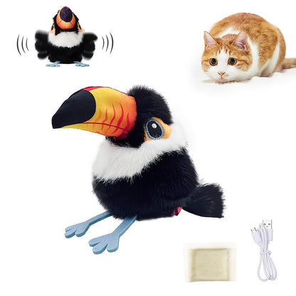 Flapping Bird Cat Toy with Realistic Chirping Sound – USB Rechargeable Interactive Plush Toy for Indoor Cats & Kittens