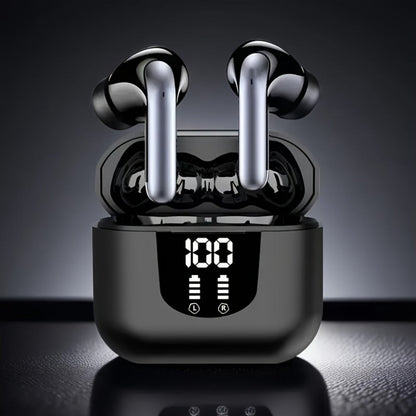 Bass Stereo Wireless Earphones Bluetooth 5.4, Playtime In-Ear Earbuds with Noise Cancelling Mic & LED Display