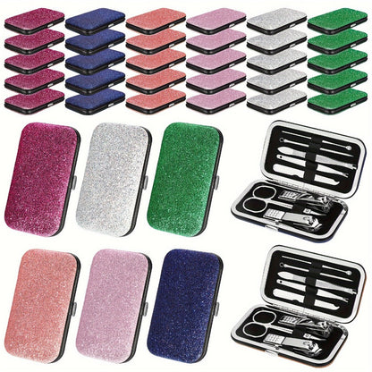 Bulk Manicure Gift Set 30 Packs 8-in-1 Stainless Steel Nail Care & Pedicure Tools with Glitter Travel Case