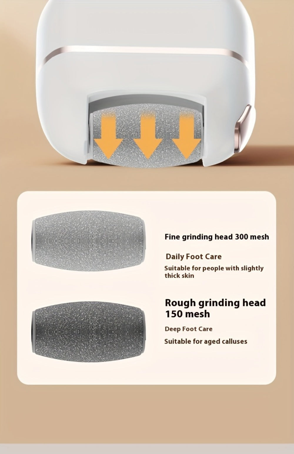 Callus Remover for Feet Electric Rechargeable Foot Grinder with 3 Grinding Heads & 2 Speed Settings – USB Portable Pedicure Tool for Cracked
