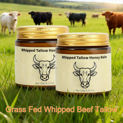Body Cream Two-Pack 120g Whipped Tallow Honey Balm Jars with Gold Lids for Face Hands and External Body Use