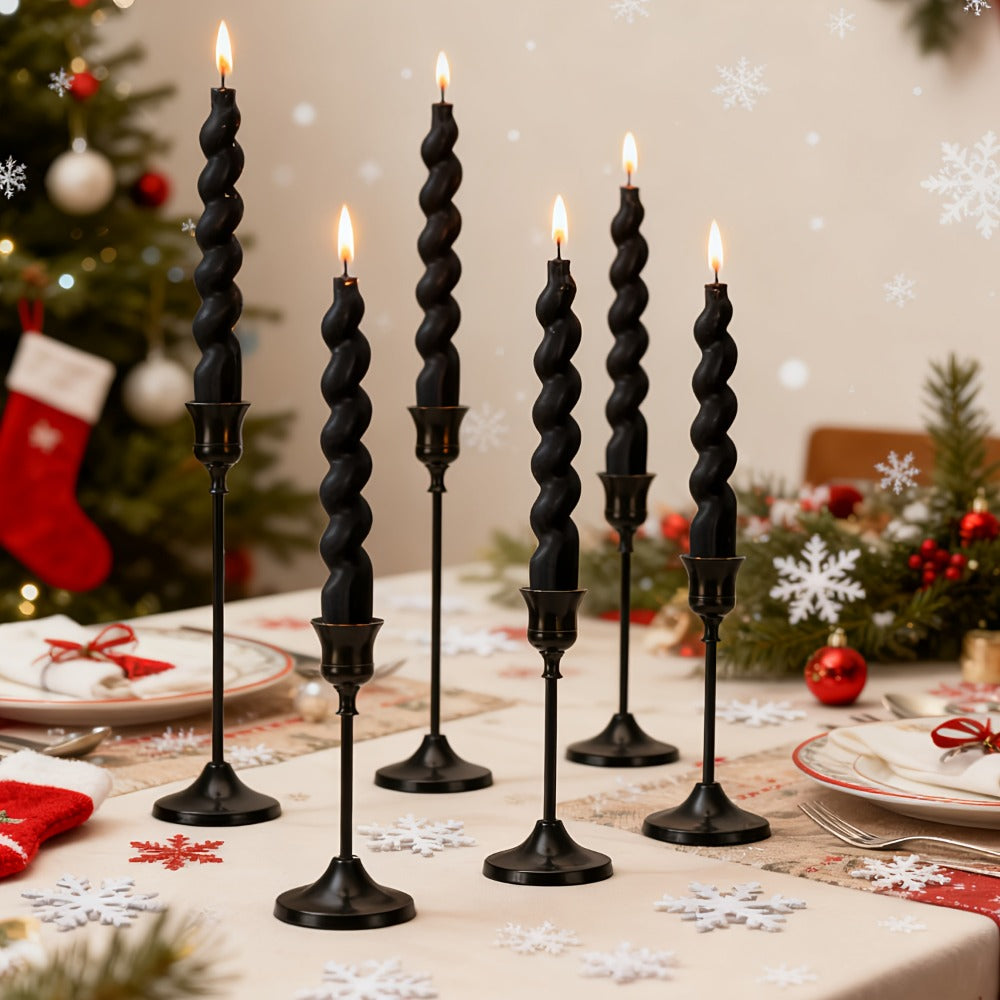 Candle Holder Set 30-Piece Black Metal Taper Stands in Three Heights with Round Bases and 0.86-Inch Cups