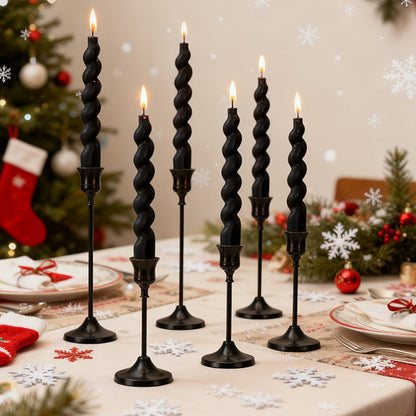 Candle Holder Set 30-Piece Black Metal Taper Stands in Three Heights with Round Bases and 0.86-Inch Cups