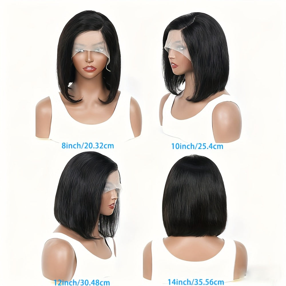 Lace Front Bob Wig Human Hair T Part 13x4 Pre-Plucked 180% Density Straight Side Part Natural, for Home, Travel and Salon Hair Styling