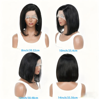 Lace Front Bob Wig Human Hair T Part 13x4 Pre-Plucked 180% Density Straight Side Part Natural, for Home, Travel and Salon Hair Styling