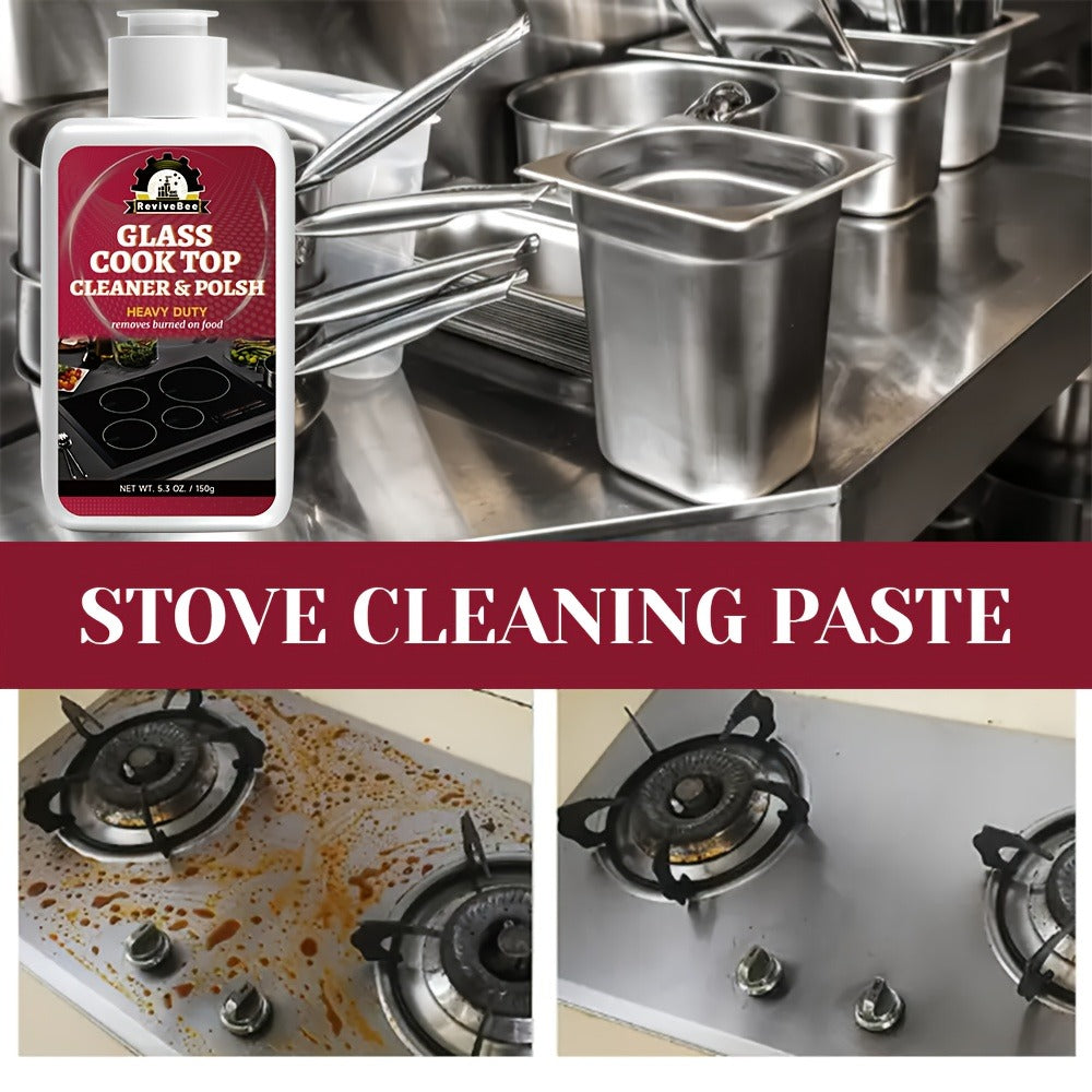 Glass Stovetop Cleaning Paste – Heavy Duty Cooktop Cleaner Cream, Removes Burnt-On Grease, Oil Stains & Food Residue from Stove Tops