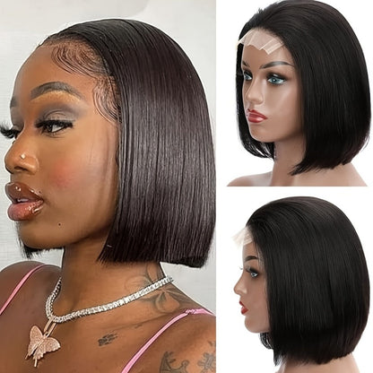 Human Hair Bob Wig for Women, 5x1 T Part Lace Front, Brazilian Straight Middle Part, 180% Density