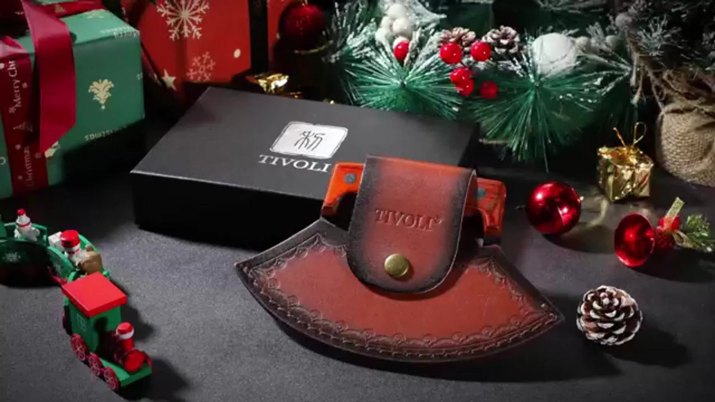 Hand-Forged Ulu Knife Rocker Blade High Carbon Steel Full Tang Rosewood Handle with Leather Sheath & Gift Box