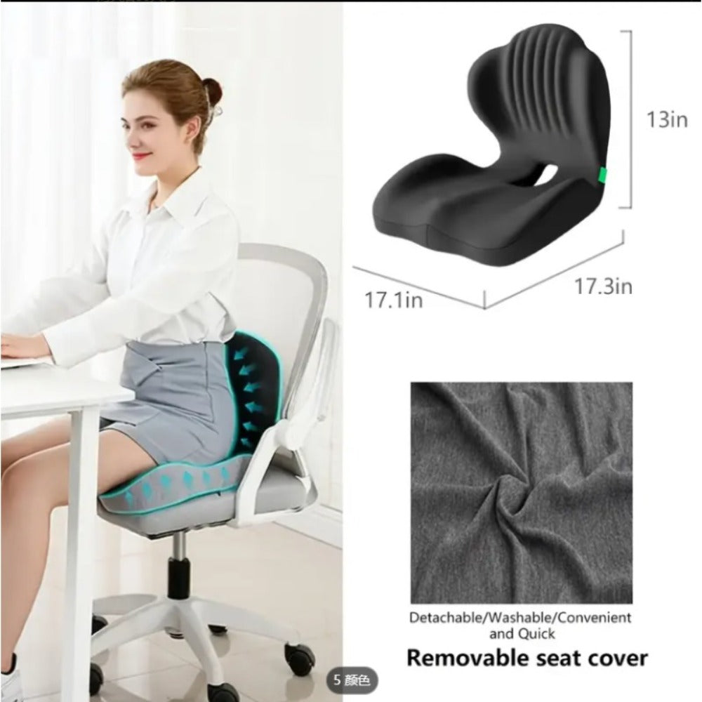 Contoured One-Piece Seat Cushion with Ribbed Back Support, Non-Slip Base and Five Color Options