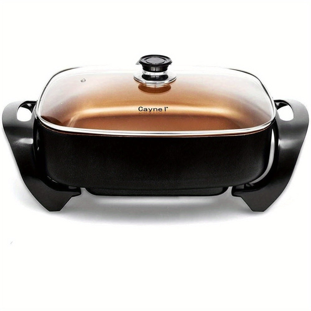 Jumbo Electric Skillet 8-Quart 16x12x3.15 Inch Deep Dish Copper Nonstick with Tempered Glass Vented Lid & Upgraded Thermostat