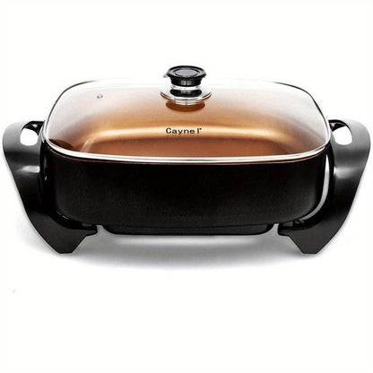 Jumbo Electric Skillet 8-Quart 16x12x3.15 Inch Deep Dish Copper Nonstick with Tempered Glass Vented Lid & Upgraded Thermostat