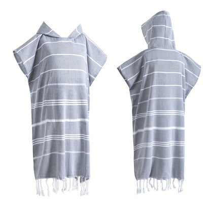 Hooded Beach Poncho Turkish Cotton Sandproof - Wearable Surf Changing Towel Thin Bathrobe, S & L