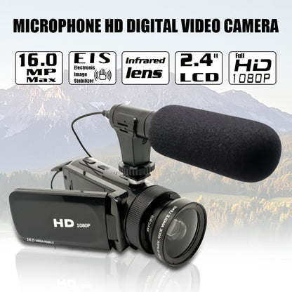 Digital Video Camera HD 1080P with Flip Screen & External Microphone, 16MP 16X Zoom Compact Camcorder for Family