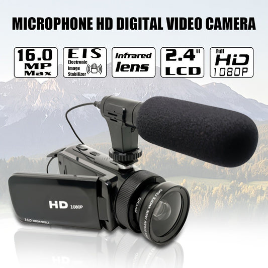 Digital Video Camera HD 1080P with Flip Screen & External Microphone, 16MP 16X Zoom Compact Camcorder for Family