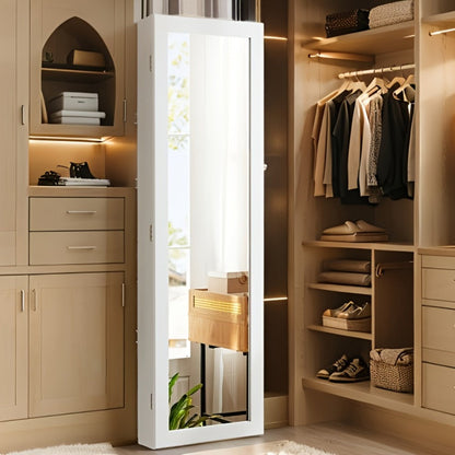 Jewelry Armoire Floor Standing 47.2" Full-Length Mirror Cabinet with 6 LED Lights Dual Lock