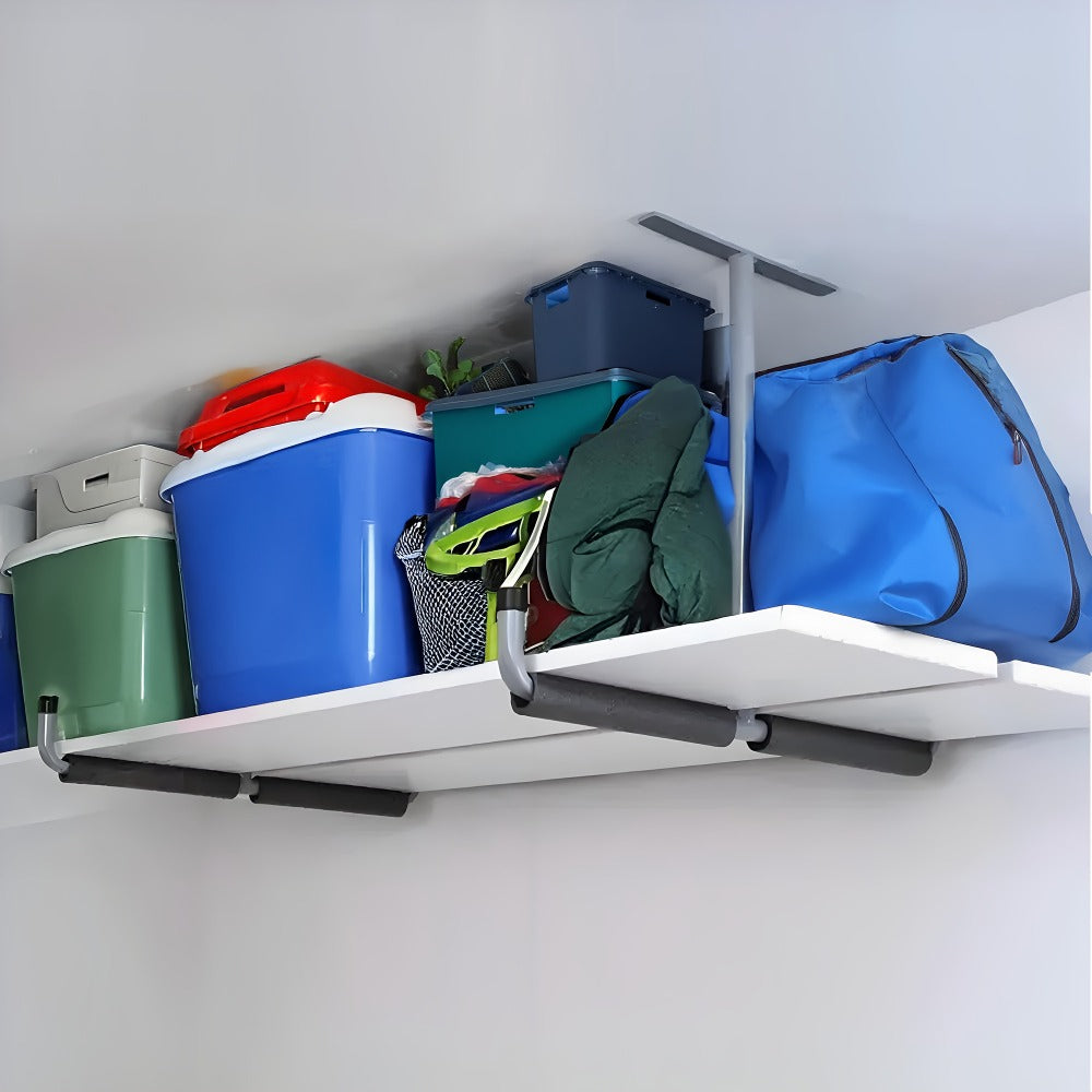 Ceiling Garage Storage Hook Rack, Overhead Ladder Hanger with Anti-Slip Foam, Space-Saving Ceiling Mount for Ladders