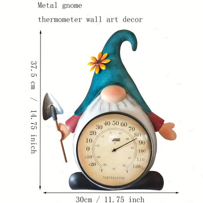 Outdoor Thermometer | Metal Gnome Wall Decor Patio Garden No Battery