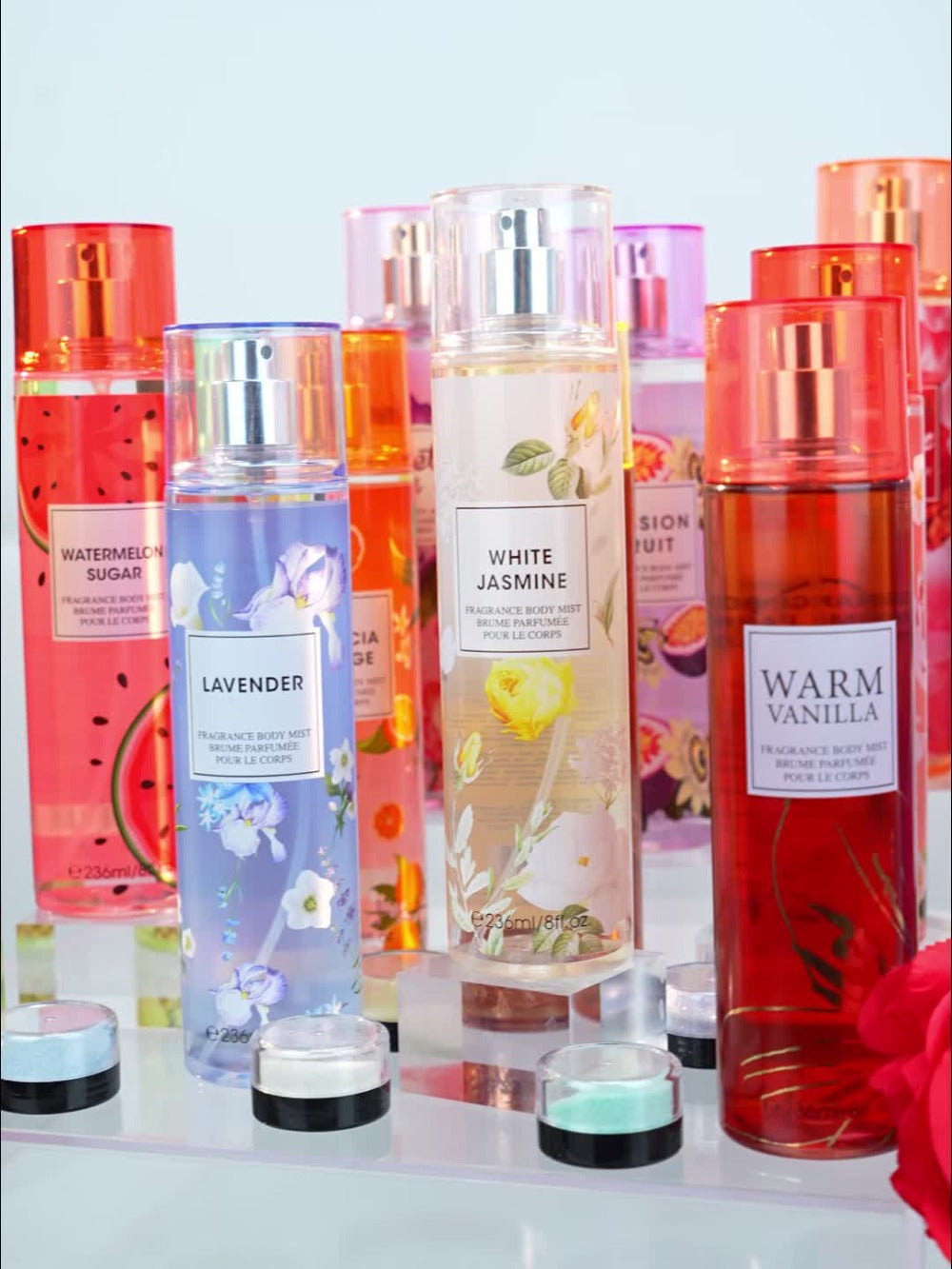 Body Spray for Women 4-Pack 8.4oz Each Hair Body Fragrance Mist Set 20 Floral Fruity Scents Daily Use Gift Value Bundle 250ml Per Bottle