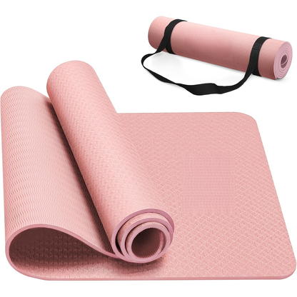 TPE Yoga Mat Non-Slip 72 x 24 Inch – Eco-Friendly Exercise Mat with Carrying Strap for Women & Men, Extra Thick Cushioning for Yoga