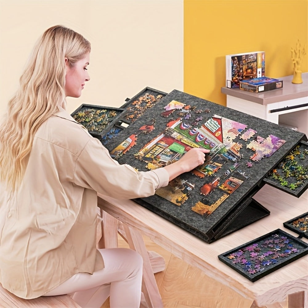 Large Puzzle Board for 1000 Piece Puzzles with 6-Drawer Sorting System, Foldable Jigsaw Table with Built-In Stand