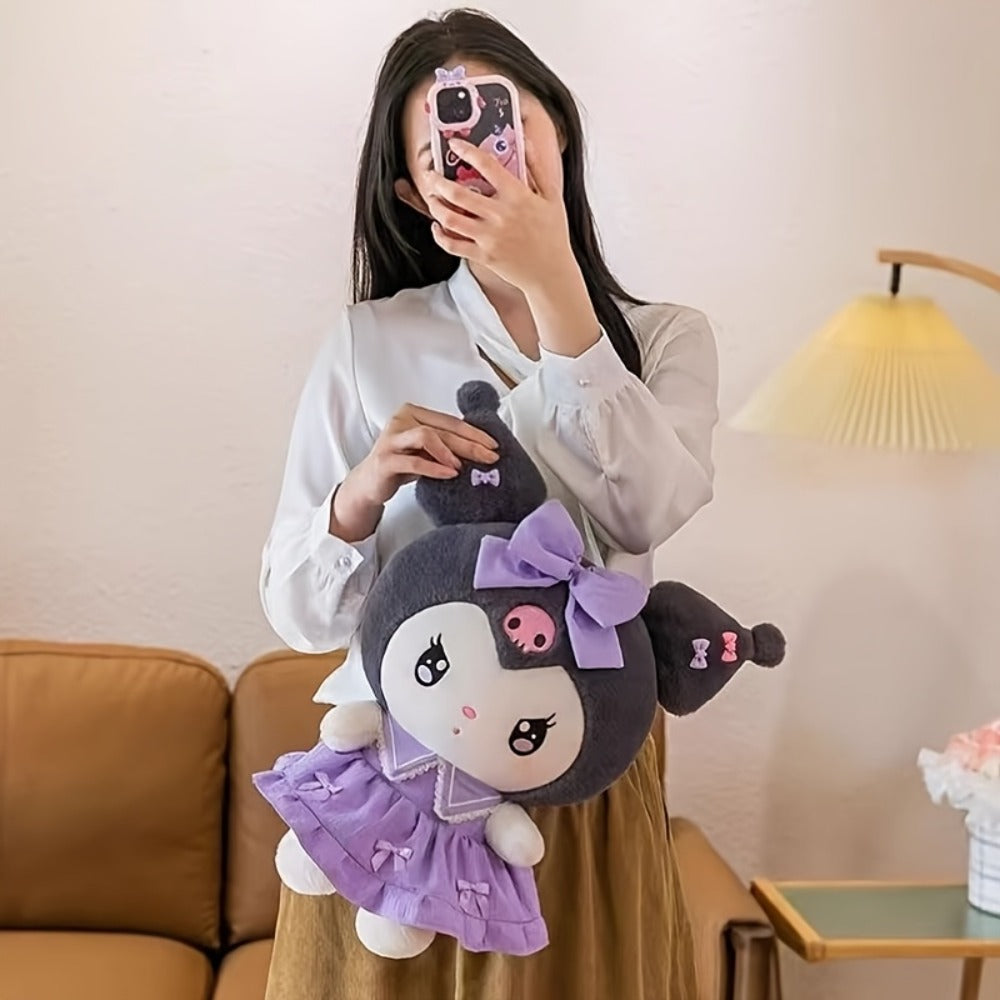 Kuromi My Melody Plush Doll Princess Dress, Collectible Sanrio Stuffed Animal with Pink Bow & Ruffled Collar