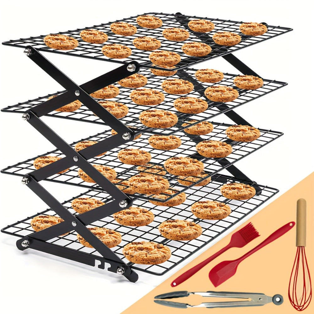 Foldable Cooling Rack Set, Stackable Oven Cookie Cake Drying Rack with Free Baking Tools (Silicone Spatula