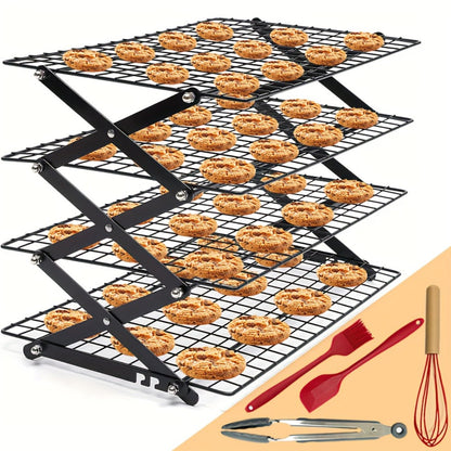 Foldable Cooling Rack Set, Stackable Oven Cookie Cake Drying Rack with Free Baking Tools (Silicone Spatula
