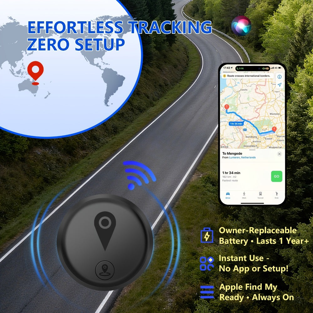 Round Black Smart Item Tracker with Keyring Holder, Two-Piece Case and Single 1pc Checkout