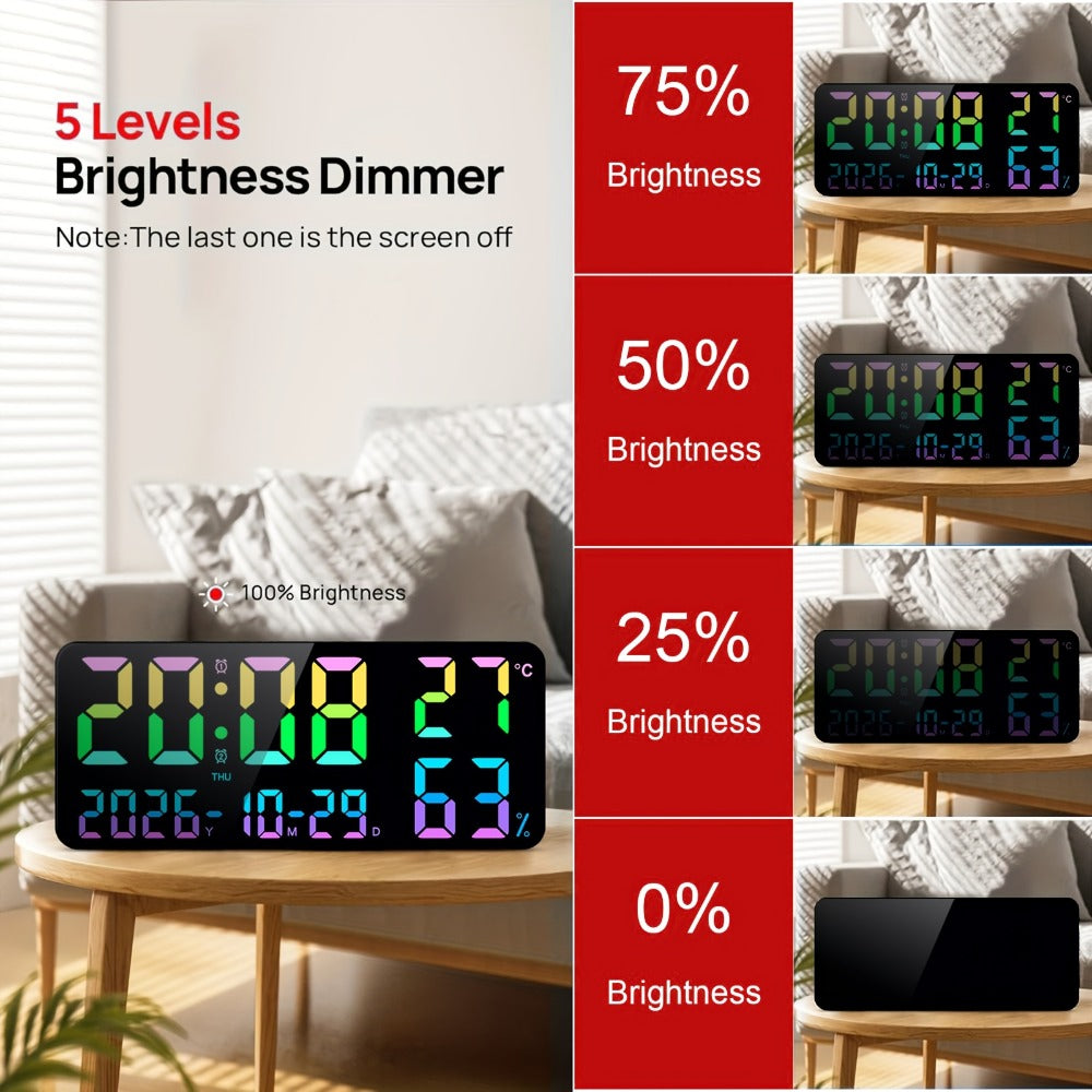 14.6-Inch RGB Digital Wall Clock with Remote, Dual Alarm, Five Brightness Levels and 12 Display Modes