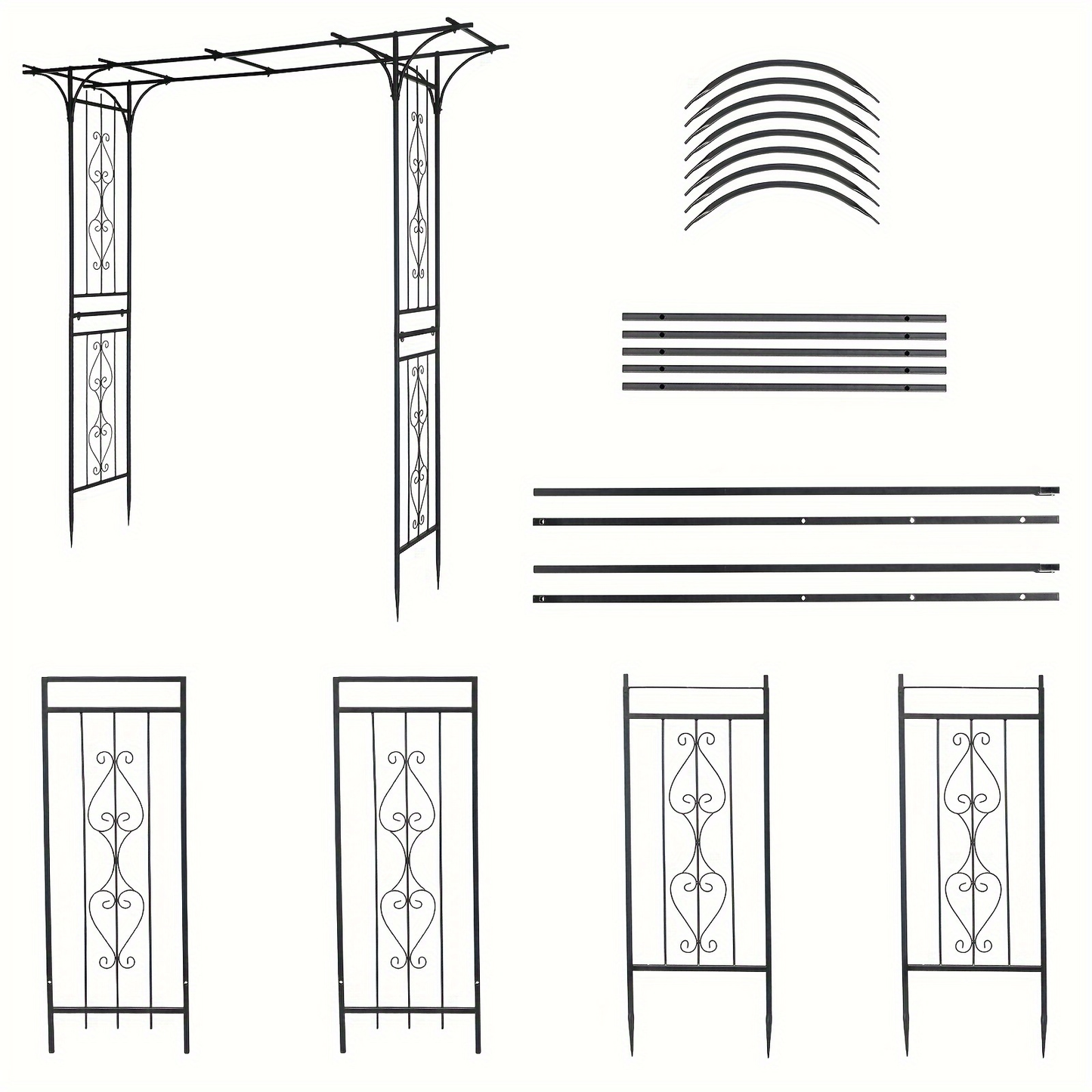 Flat Top Iron Garden Arch 16mm Tube Climbing Rose Trellis for Garden, Patio and Yard Use, with the Listed Configuration