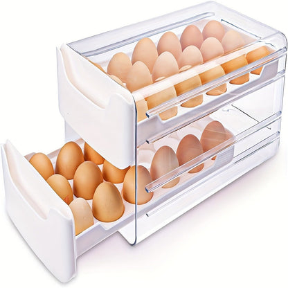 Two-Tier Egg Storage Drawer with Clear Pull-Out Trays, 36-Position Layout and 12-Inch Width