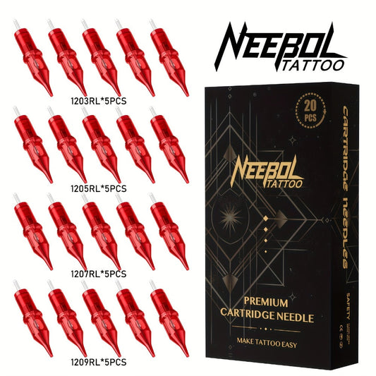 Tattoo Cartridge Needles with Neebol Label, 20 or 50-Piece #10 #12 Round Liner and RM Choices