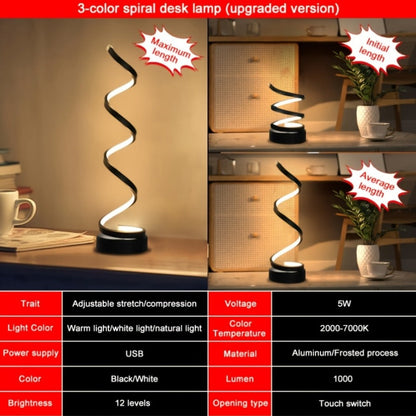 Dimmable Spiral Table Lamp with Touch Control & USB-C Charging Port, 3-Way Brightness Bedside Nightstand Lamp