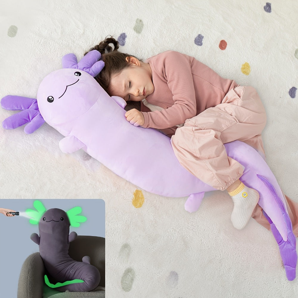 Plush Toy Axolotl Body Pillow, 48-Inch Purple Glow-in-the-Dark Stuffed Animal for Bed & Sofa Decor