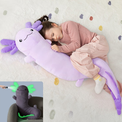 Plush Toy Axolotl Body Pillow, 48-Inch Purple Glow-in-the-Dark Stuffed Animal for Bed & Sofa Decor